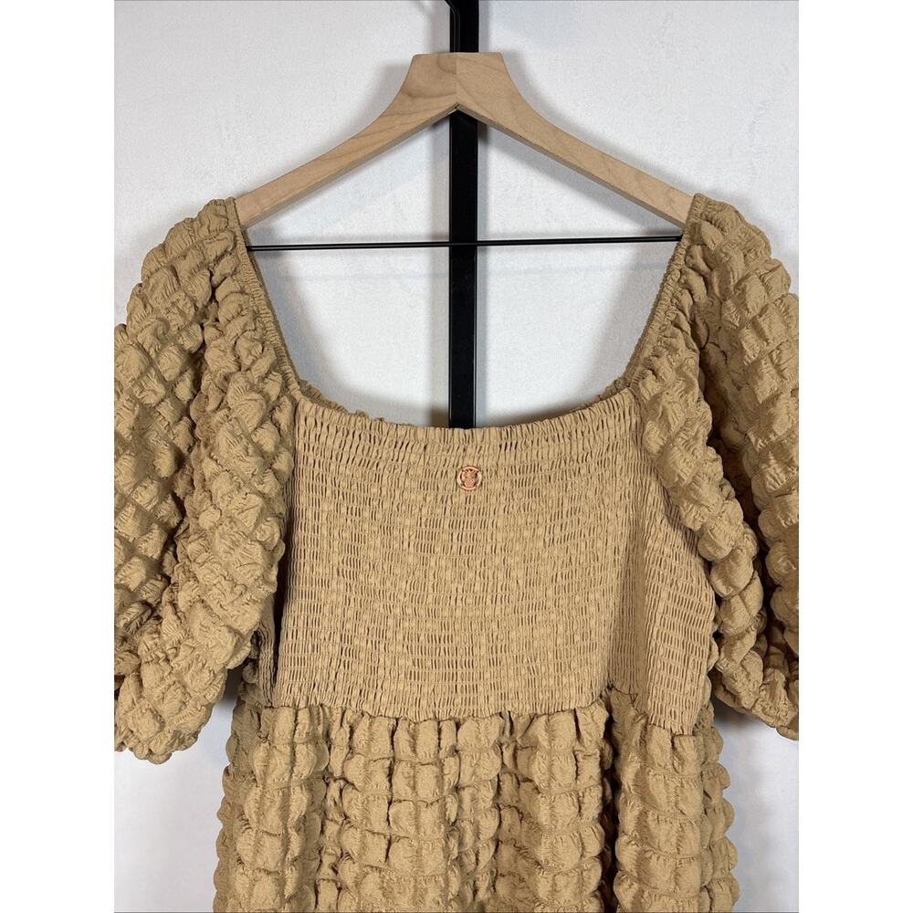 Simply Southern Bubble Maxi Dress Women's Large Tan Gauze Prairie Coastal Flowy - Picture 6 of 10
